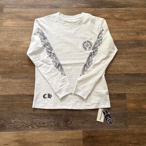 White Chrome heart long sleeve with black embroidery